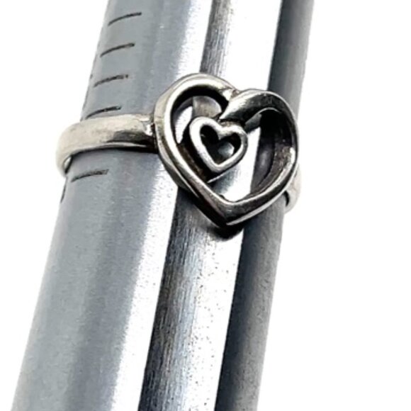 VINTAGE 925 STERLING SILVER DOUBLE HEART OPEN WORK RING DAINTY SZ 5.75 - Picture 13 of 15